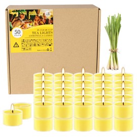50 Pack 8 Hour Citronella Tealight Candles-Long Lasting Burn Outdoor Indoor Scented Candle-8 Hour Burn Time Yellow Tealight Candles in Clear Cup for Balcony, Garden, Porch Patio,BBQ