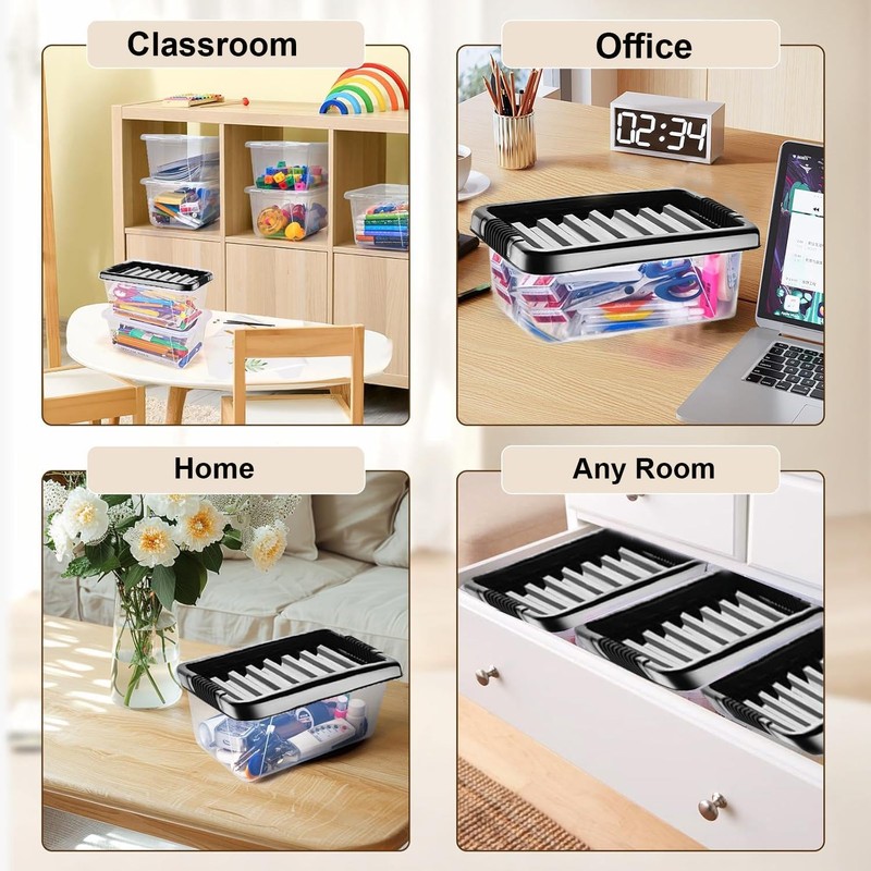 Buystarget 2X 6L Storage Boxes with Black Lids Clear Plastic