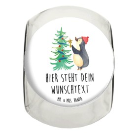 Mr. & Mrs. Panda Personalisiertes Bonbonglas Pinguin Weihnachtsbaum L 870ml - Personalisierte Geschenke, Snackdose, Winter, Advent, Weihnachten,