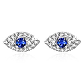 POPLYKE 925 Sterling Silver Evil Eye Stud Earrings for Women Evil Eyes Earrings for Girls Evil Eye Jewellery Gifts, Sterling Silver, Cubic Zirconia