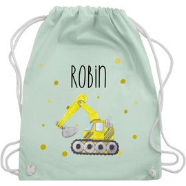 Geschenk mit Namen personalisiert by Shirtracer - Gym Bag Backpack - Excavator Construction Machine Construction Vehicle Digger Fan Construction Vehicle, 07 Pastel Green, Unit size