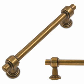 Amerdeco 10 Pack Antique Brass Cabinet Pulls 5 Inch(128mm) Hole Center Drawer Pulls Cabinet Hardware Kitchen Cabinet Handles for Bathroom ZH0069