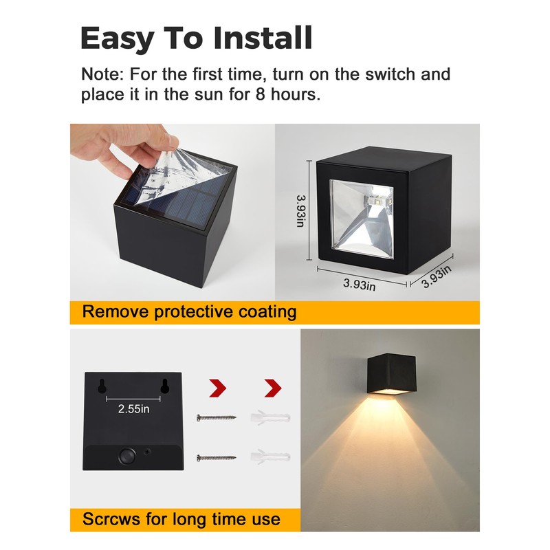 LUHLEE Solar Wall Lights Outdoor, Modern Square Solar Wall Sconce