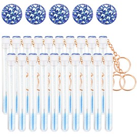 Mekupeu Juego de 40 tubos de varita de rímel, 20 llaveros de diamante, tubo de diamante, cepillos de rímel vacío, 20 bobinas de pestañas, brocha aplicadora de herramientas de maquillaje (azul profundo)