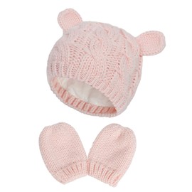 Unisex Baby Toddler Hat and Mitten Set Winter Knitted Thick Warm Beanie Cap Gloves for Infant Boys Girls (Pink, S (0-3 Months))