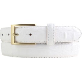 BELTINGER Belt with Crocodile Embossed 3 cm Leather Belt for Men with Gold Belt Buckle 30 mm Crocodile Look Crocodile Pattern 3 cm, White, Gold