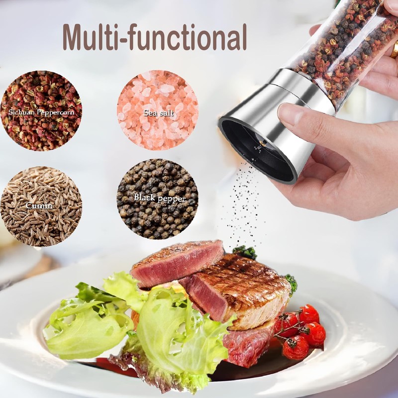 Salt and Pepper Grinder Set, Black Pepper Mill Refillable and