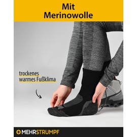 mehrstrumpf 2/4 Pairs of Lightweight Merino Hiking Socks + Outdoor Hiking Trekking + Anti-Bubble Padding + Thermal Regulation with Wool for Men and Women, 2 Pairs (Black)