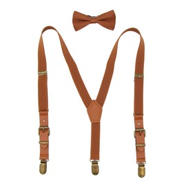 Hesenhan Suspenders For Boys Adjustable Y Back Kids Toddler Bow Tie Suspenders Set With Brown Leather Elastic Jeans Trousers Suspenders Braces for Baby