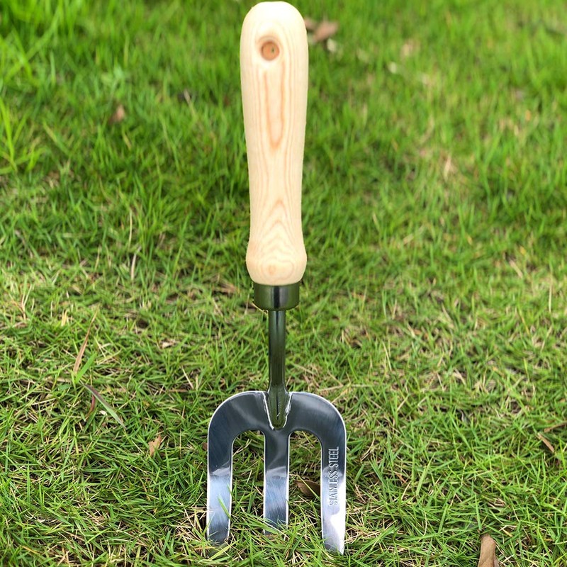 Stainless Steel Digging Fork,Hand Fork with Wood Handle,Cultivator Gardening Tools,Polishing