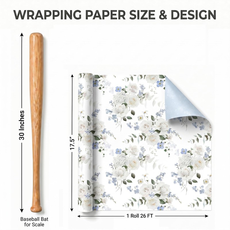 WRAPLULU Floral Wedding Wrapping Paper Roll - 17.5 Inches *
