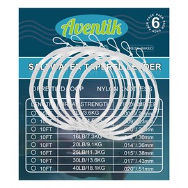 Aventik Fly Fishing Tapered Leader Pre-Tied Loop Fishing Leader Line 10FT 6 Pack Tensile Strength- Abrasion Resistance- Low Memory Freshwater Saltwater(10.0FT-6pcs, 10FT-20LB)