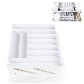 Multi-Compartment Desk Organizer with 2 Drawers, Durable Metal Construction, Adjustable Dividers, Office Supplies Storage for Home and Work (White)