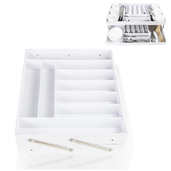 Multi-Compartment Desk Organizer with 2 Drawers, Durable Metal Construction, Adjustable