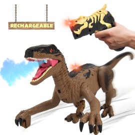 Dusky Shark RC Velociraptor Dinosaur Toy  Remote Control Walking Dinosaur with LED Lights