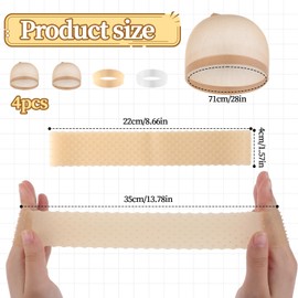 JJUNW 4 Pcs Nylon Wig Cap with Grip Band, Silicone Wig Grip Band Stretchy, Non Slip Wig Hair Band Reusable, Glueless Elastic Silicone Wig Grip Band for Women Wig and Sport Yoga
