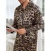 WDIRARA Men's Satin Leopard Lapel Neck Button Down Long Sleeve