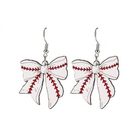 Bowknot Shaped Game Day Earrings Creative Football Volleyball Baseball Basketball Soccer Softball Dangle Drop Earrings for Women Game Day Outfits Sport Jewelry Sport Lover Gifts-Baseball