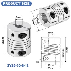 Motor Shaft 8 mm to 12 mm Flexible Shaft Couplings, Stepper Motor Coupler Spiral Rod Coupling Aluminium Alloy CNC Joint Connector Motor, 25 mm Diameter, 30 mm Length