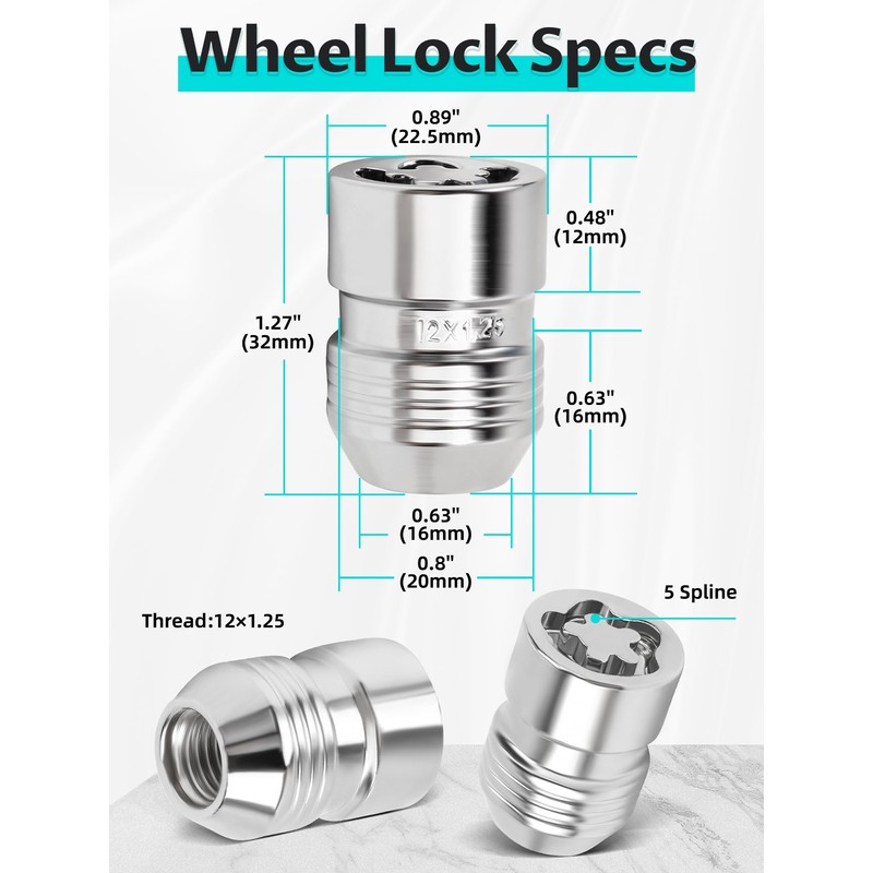 M12×1.25 Wheel Locking Nuts, Height 1.27" Cone Seat Replacement for