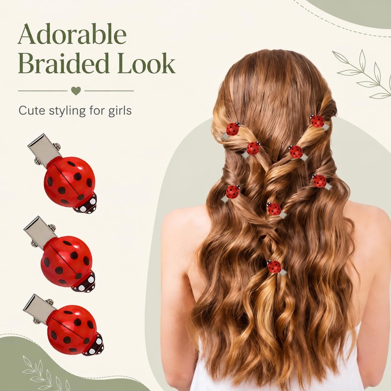 10 Pcs Fun Mini Ladybug Hair Clips, Funky Insect Bug