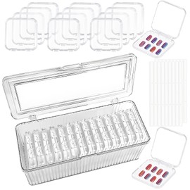 1 Storage Box and 14 Pcs 2.9" Press On Nail Boxes with 60 Pcs Adhesive Double Sided Tape, Press On Nail Packaging Boxes Acrylic Container Artificial False Nail Organizer Fake Nail Display Box