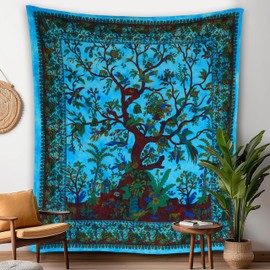 Craft Trade Tree of Life Tapestry Wall Hanging Trippy Aesthetic Wall Tapestry Home Decor for Living Room Bedroom Living Room Dorm - Blue - 84x90 Inches