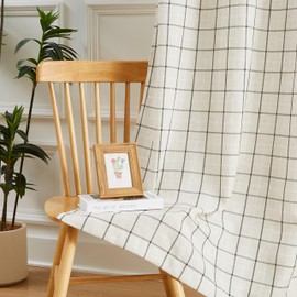 Bapawfish Buffalo Plaid Light Filtering Natural Linen Curtains 84 Inches Length,Woven Black Stripes Farmhouse Privacy Bedroom Drapes,Grommet Window Treatment Set for Living Room,40" Wx84 Lx2