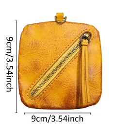 1 Pcs Leather Coin Pouch Purse,Small Change Purse for Women,Coin Wallet With Zipper For Men Women, Vintage Brown (Yellow)