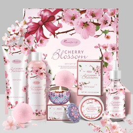 Set De Regalo De Baño Y Cuerpo Para Mujeres Y Niñas - Set De Lujo De Spa En Casa De 7 Piezas Con Aroma A Flor De Cerezo Japonés. Incluye Gel De Ducha