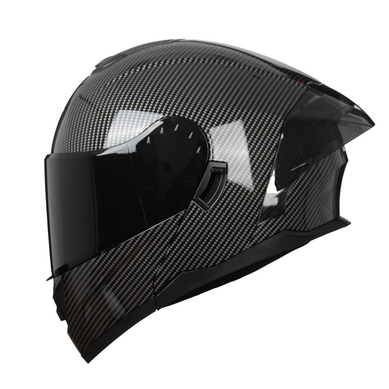 Crown Racing Modular Motorcycle Helmet with Flip-Up Design, Carbon Fiber