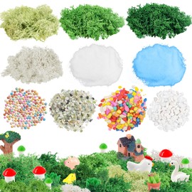 QUOZUO Scenery Basing Material Kit, 10 Pack Fairy Garden Miniatures Accessories Kit Dry Grass Moss Mixed Model Sand and Stone Fake River Desert for DIY Crafts, Mini Garden Scenery Railway Sand Model