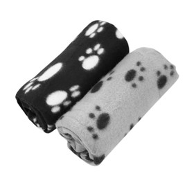 SZCXDKJ Pack of 2 Cute Paw Print Blanket 60 x 70 cm Puppy Dog Blanket Pet Blankets Small Animals Blanket for Small Animals, Black, Grey