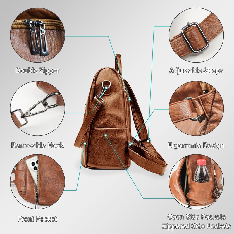 MultiValue Women's Leather Backpack, Classic Stylish Shoulder Bags, Handbag, Backpack,