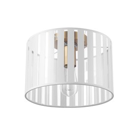 Globe 65788 Brooklyn 1-Light Flush Mount Ceiling Light, Matte Brass, Clear and White Striped Plastic Shade, Bulb Not Included
