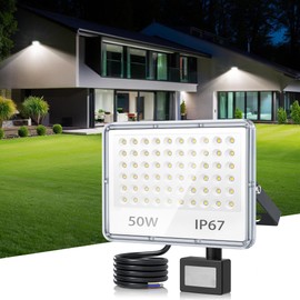 TASINUO LED Spotlight with Motion Sensor Outdoor 50 W, 5000 LM LED Headlight with Motion Sensor, IP67 Waterproof Outdoor Spotlight with PIR, 6500 K Cool White Floodlight for Warehouse, Garden, Garage