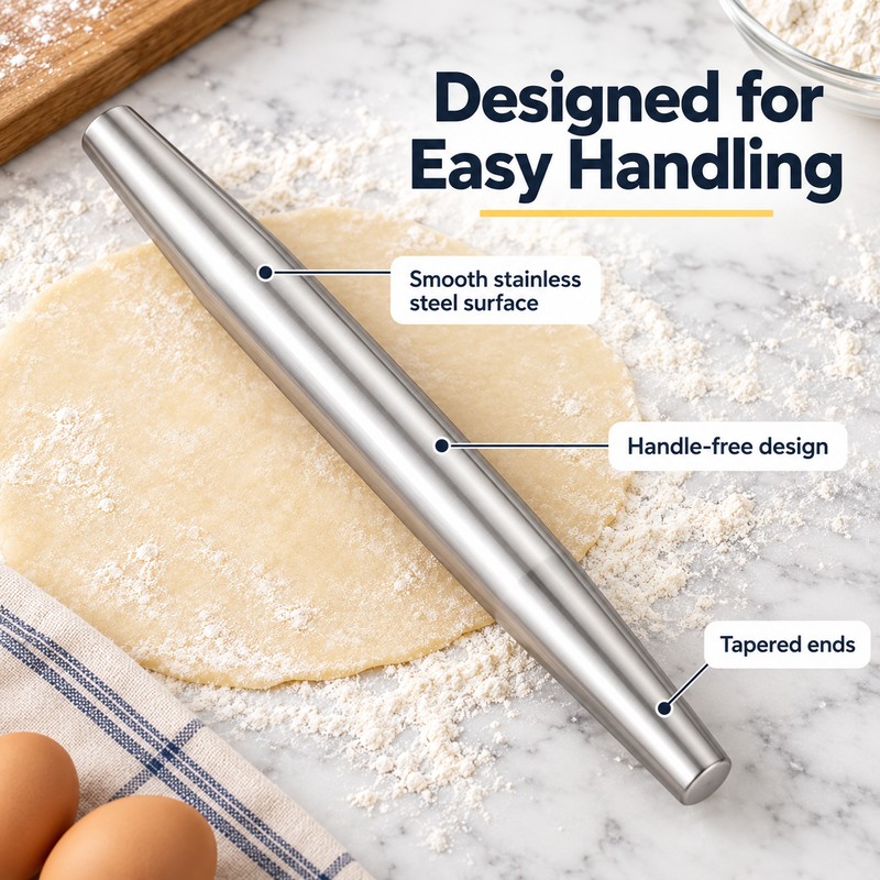Stainless Steel Rolling Pin for Dough and Dumplings – Smooth