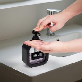 Segbeauty Pump Dispenser, Pack of 4, 300 ml Plastic Soap Dispenser with Labels, Soap Dispenser Kitchen Refillable, Bathroom Accessories, Black