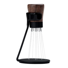 Normcore WDT Tool V2.1 with Stand, 9 Prongs, 0.23 mm Espresso Distributor Tool, White Distribution Technology, Magnetic Coffee Stirrer with 16 Additional Needles, American Walnut Handle