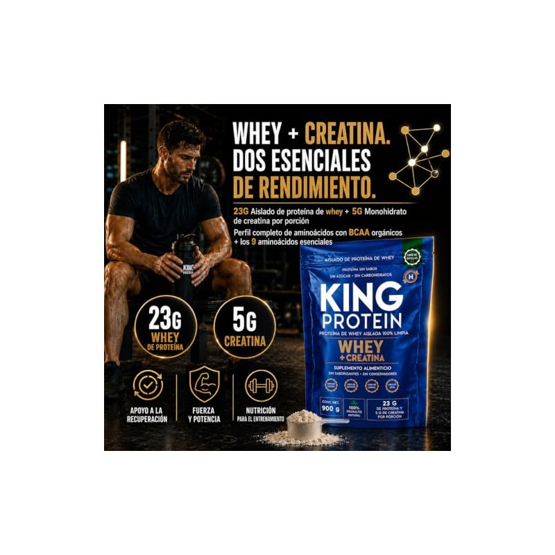 KING Protein Whey Isolate + Creatina en Polvo, 30 porciones,