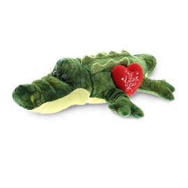 DolliBu I Love You Valentine Plush Green Gator - Cute Soft Cuddly Stuffed Animal with Red Heart Gift for Valentines Day, Birthday Present, Anniversary, Romantic Date - 18 Inches