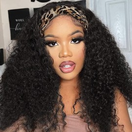 Kinky Curly Headband Wig Human Hair 26 Inch Human Hair Headband Wig for Black Women Culry None Lace Front Wigs Glueless Human Hair Wigs Natural Color