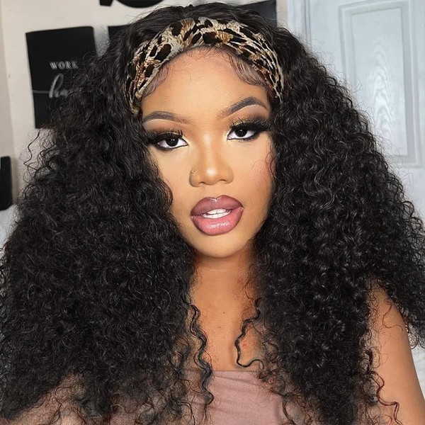 Kinky Curly Headband Wig Human Hair 26 Inch Human Hair