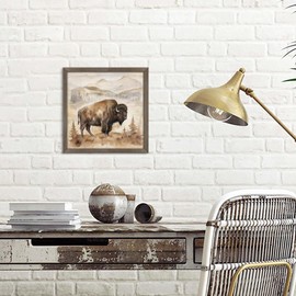 SunFlax Small Highland Cow Wall Art: Brown Animal Wooden Wall Decor for Country Farmhouse, Rustic Yak Artwork Picture in Kitchen 12" W x 12" H