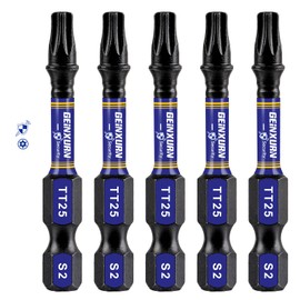 Geinxurn 5 Pieces T25 Hollow 2 In. Impact Tough Magnetic Insert Bit Set, #25 Security Torx Head Power Bits, S2 Alloy Steel Star T25 Screwdriver Bits Set