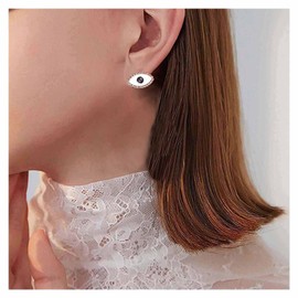 Allereya Vintage Devil Eye Earrings Large Evil Eye Earrings White Eye Stud Earrings Amulet Evil Eye Earrings Jewellery for Women and Girls