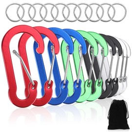 10 Stück Karabinerhaken, 70mm Groß Karabiner Set mit 10 Stahlringe und Aufbewahrungstasche, Aluminium D-Ring Karabiner Schlüsselanhänger, Carabiner für Camping, Rucksackreisen