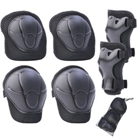 FUN+FIT Kids' Protector Set, Children's Protector, Osteopathic Recommendation, 5 Colors, Junior, Elbow, Knee, Wrist, Bicycle, Skateboard, Kickboard, Boys, Girls, Knee Pads, Wrist Guard (Black)