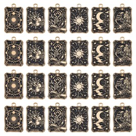 DICOSMETIC 24 Pieces 6 Styles Enamel Tarot Pendant Gothic Moon Star Rectangle Pendant Gold Black Alloy Pendant Sky Pendant for DIY Jewellery Making, Hole: 1.8mm, Alloy and enamel, No Gemstone