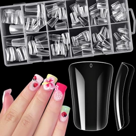MELLIEX 240 Stück Ente Nagel Tips Vollständige Abdeckung Klare Acryl Nail Tips für Gelnägel Verlängerungen French Y2K Duck Nagelspitzen Kurz Breites Künstliche Nägel Set, 12 Größen